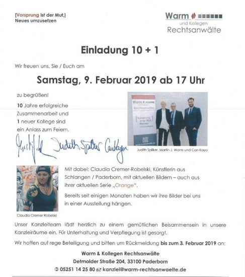 ORANGE  Ausstellung Anwaltskanzlei Warm&Kollegen, Paderbor